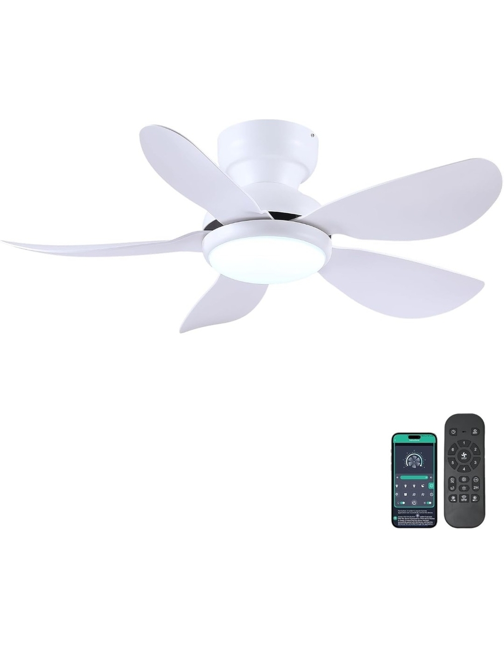 White Ceiling Fan with Light and Remote - Modern 5-Blade Design